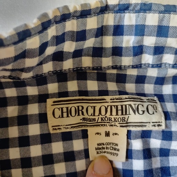 Chor Clothing Co. Blue White Gingham Check Button Down Front Long Sleeve Shirt - Picture 5 of 8